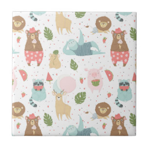 Sloth & Friends Pattern Ceramic Tile