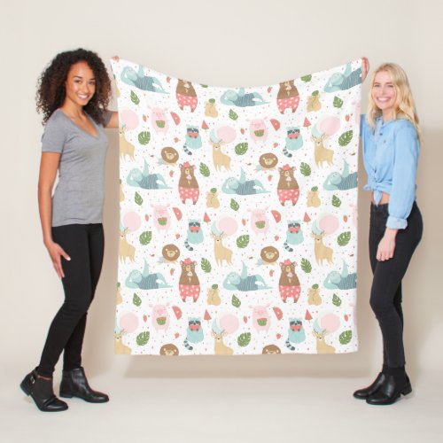 Sloth  Friends Pattern Fleece Blanket