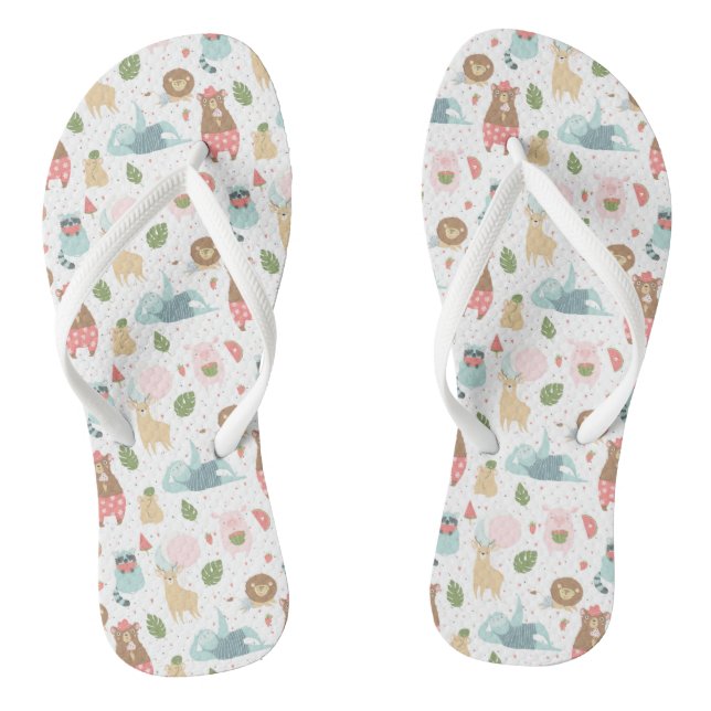 Sloth & Friends Pattern Flip Flops (Footbed)