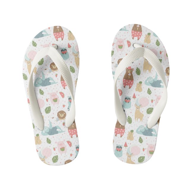 Sloth & Friends Pattern Kid's Flip Flops (Footbed)