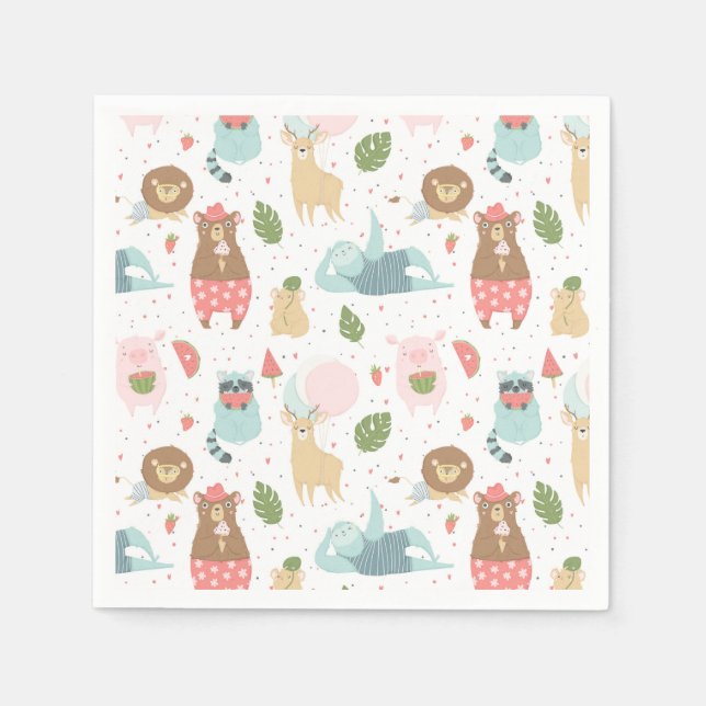 Sloth & Friends Pattern Napkins (Front)