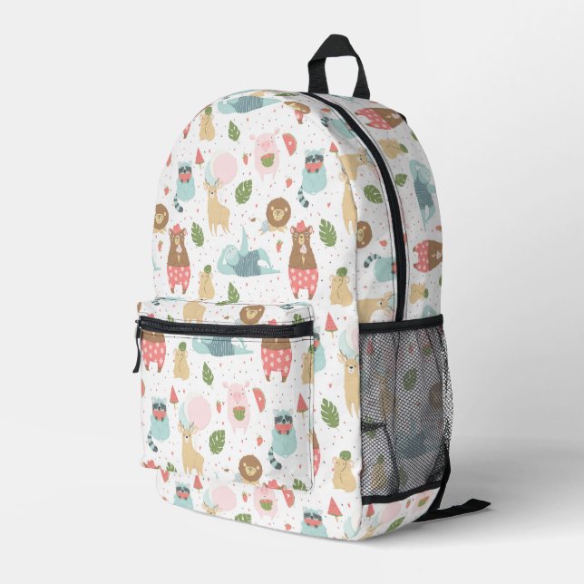 Sloth & Friends Pattern Printed Backpack (Back Corner Right)