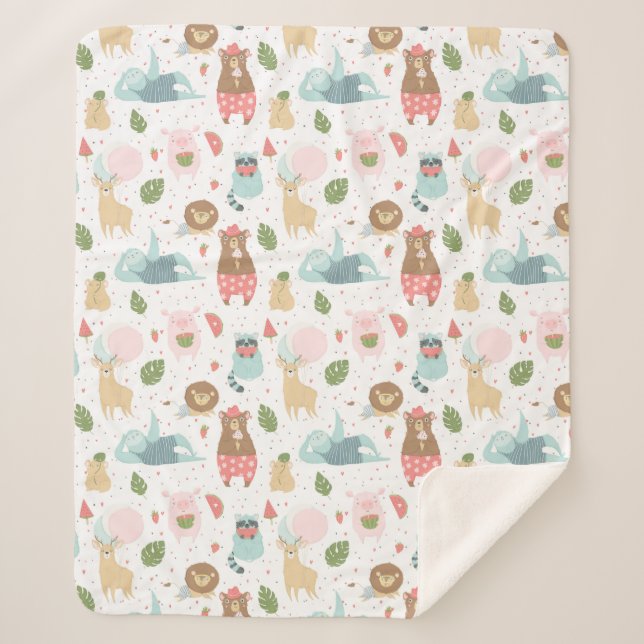 Sloth & Friends Pattern Sherpa Blanket (Front)