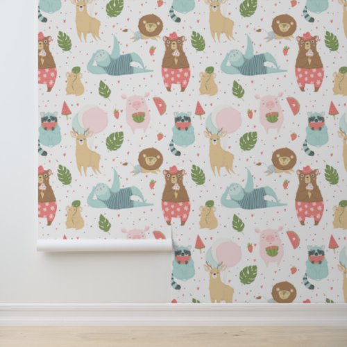 Sloth  Friends Pattern Wallpaper