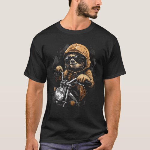 Sloth Fun Animals Bike Motorcycle Vintage Illustra T_Shirt