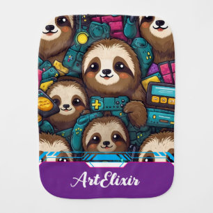 Sloth Gamer Baby Burp Cloth