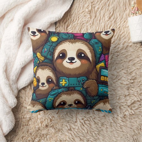 Sloth Gamer Baby Throw Pillow