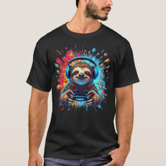 Sloth Gamer Colorful Video Game Lover T-Shirt