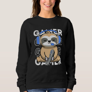 Sloth Gamer Cute Sloth Playing Video Games Boys Ki Sweatshirt