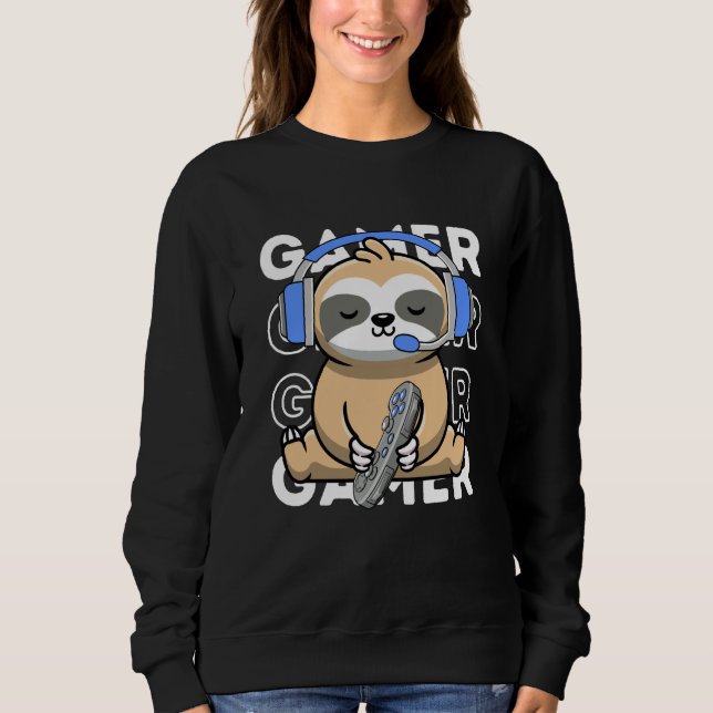 Sloth Gamer Cute Sloth Playing Video Games Boys Ki Sweatshirt (Front)