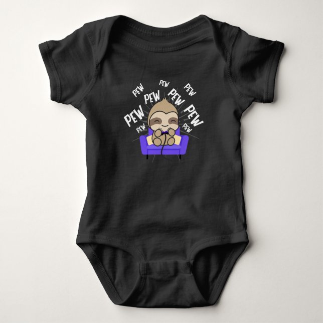 Sloth Gaming Pew Gamer Funny Console Player Baby Bodysuit (Front)