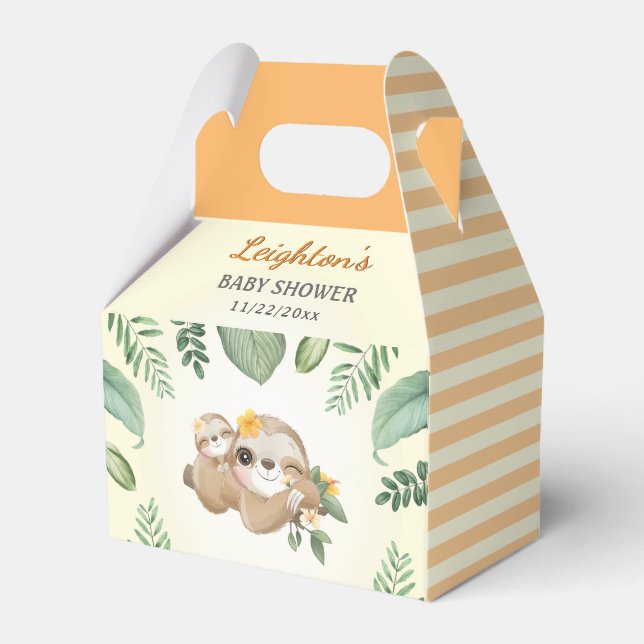 Sloth Gender Neutral Baby Shower Sprinkle Guest Favor Boxes (Front Side)
