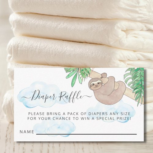 Sloth Gender_Neutral Diaper Raffle Baby Shower Enclosure Card