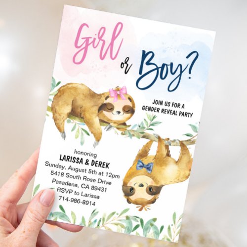 Sloth Gender Reveal Party Invitation