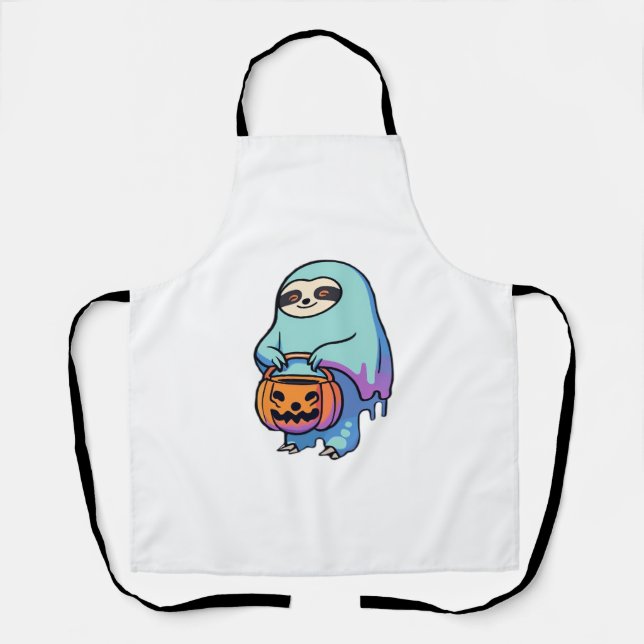 Sloth Ghost Halloween Oversized T-Shirt Apron (Front)