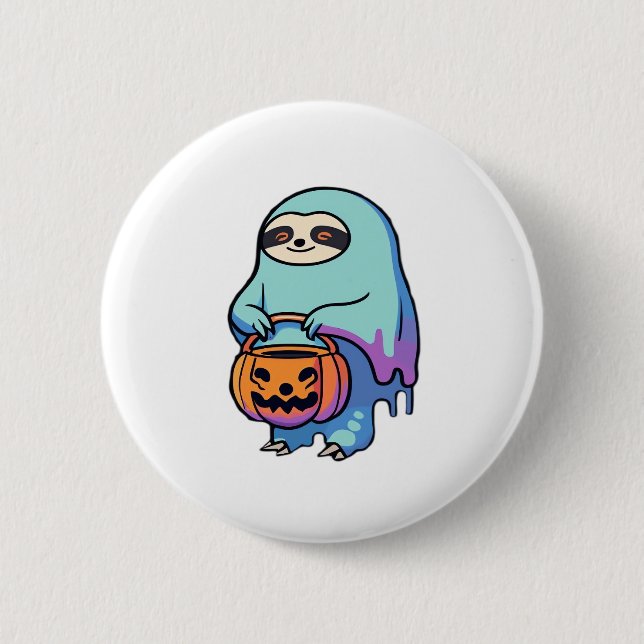 Sloth Ghost Halloween Oversized T-Shirt Button (Front)