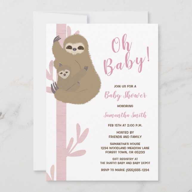 Sloth Girl Baby Shower Invitation (Front)