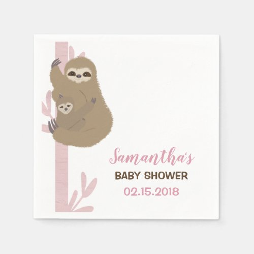 Sloth Girl Baby Shower Invitation Napkins