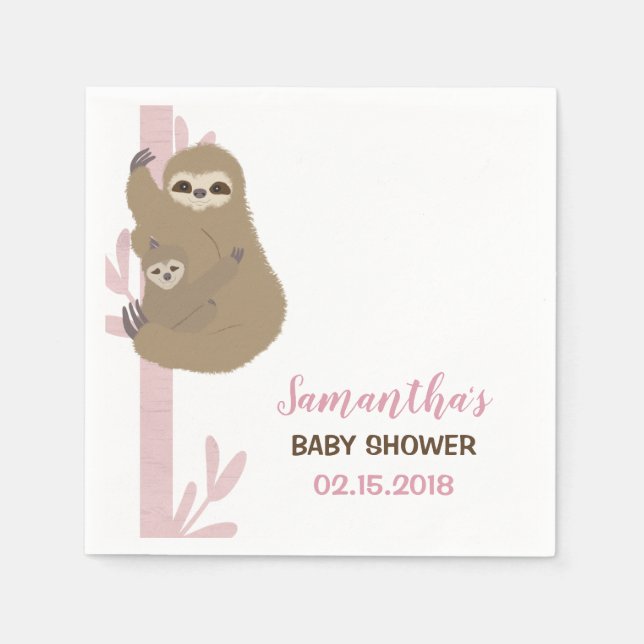 Sloth Girl Baby Shower Invitation Napkins (Front)