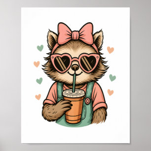 Sloth Girl Coffee Lover Poster