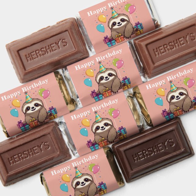 Sloth Girl Happy Birthday Pink Personalized Hershey's Miniatures (Assorted)