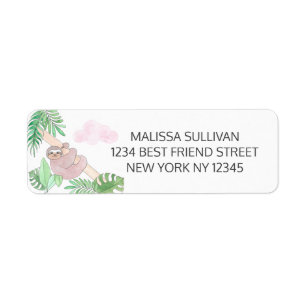Sloth Girl 's Baby Shower Return Address Label