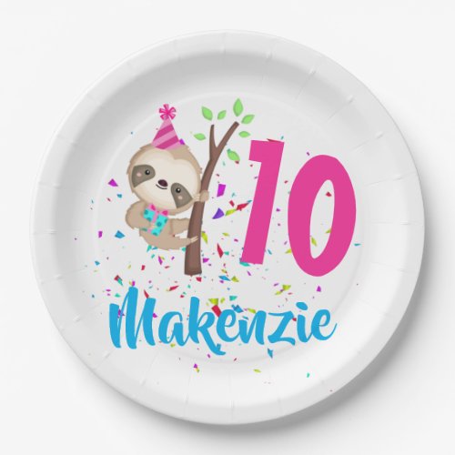 Sloth Girl Theme Birthday Party Custom  Paper Plates
