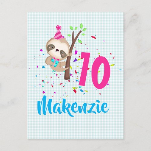 Sloth Girl Theme Birthday Party Custom  Postcard