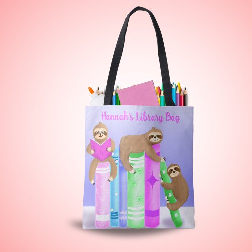 Sloth Girls Reading Library Bag Personalized 