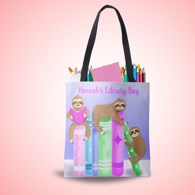 Sloth Girl's Reading Library Bag Personalized  (Creator Uploaded)