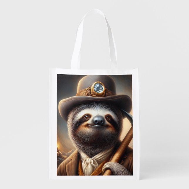 Sloth Gold Miner Grocery Bag (Front)
