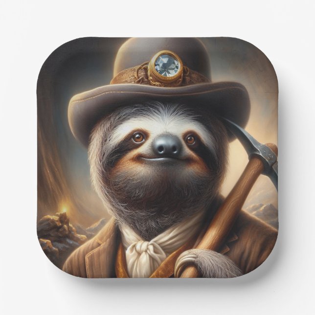 Sloth Gold Miner Paper Plates (Front)