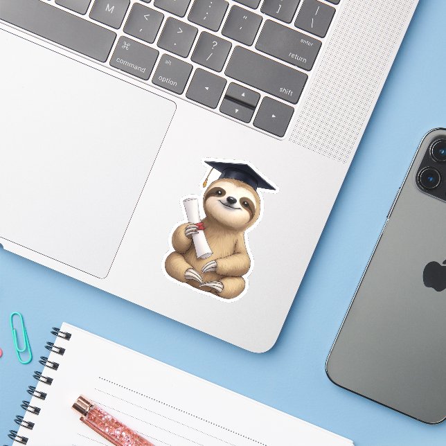Sloth Graduation Sticker (Laptop w/ iPhone)