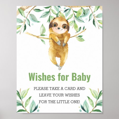 Sloth Greenery Baby Shower Wishes for Baby  Poster