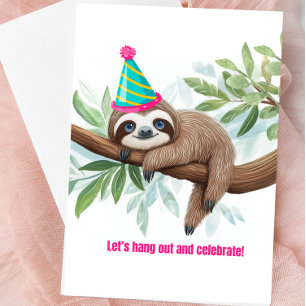 Sloth Greeting Card “Let’s Hang Out and Celebrate"