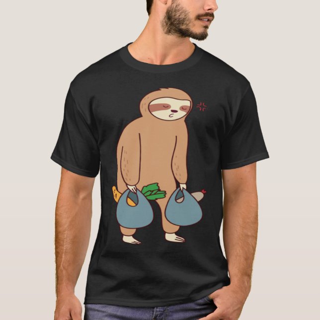 Sloth Grocery Falling Asleep Ironic Cute Sloth T-Shirt (Front)
