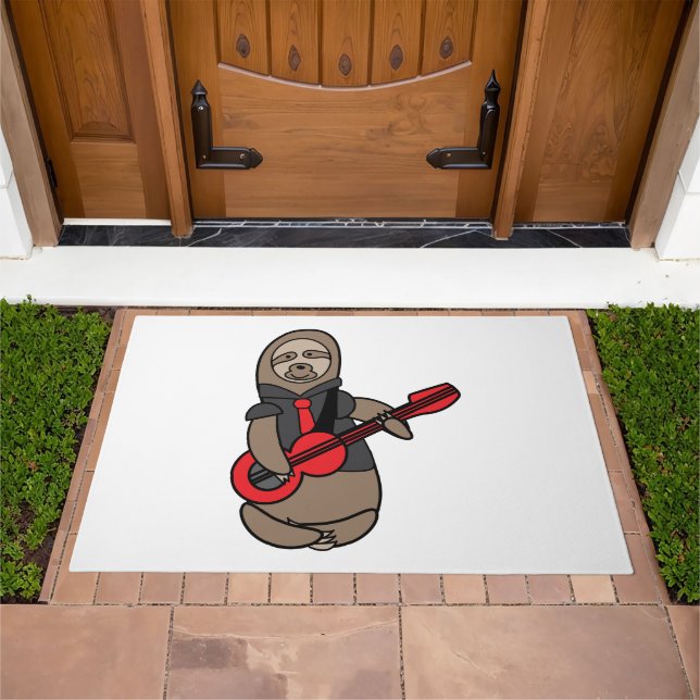 Sloth Guitar Cute Kawaii Doormat (Outdoor)
