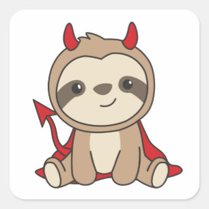 Sloth Halloween Cute Devil Witch Costume Square St Sticker