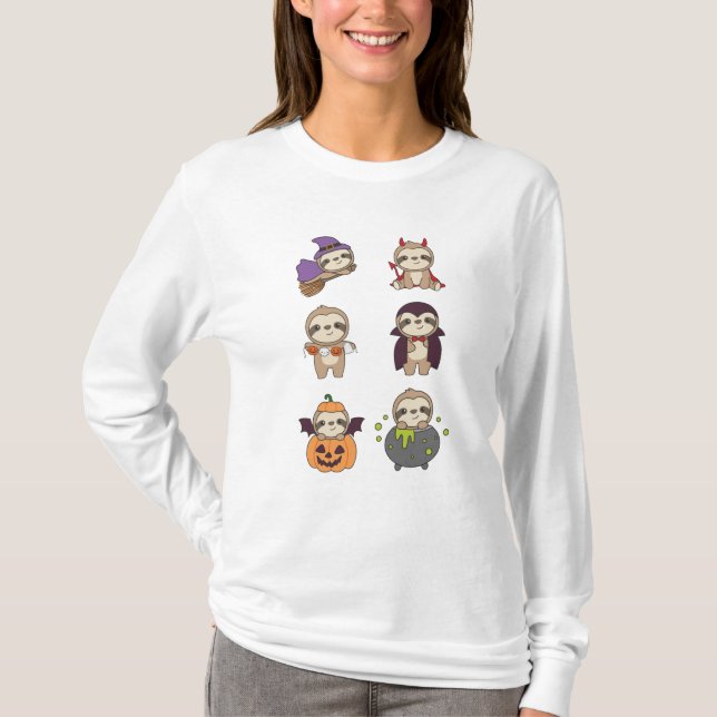 Sloth Halloween Devil Pumpkin Vampire Costume T-Shirt (Front)