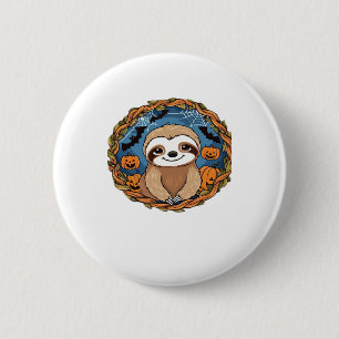 sloth, halloween, october, autumn, thanksgiving Ov Button