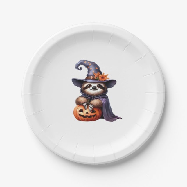 Sloth Halloween Pirate Kids Women Men Sloth Classi Paper Plates (Front)