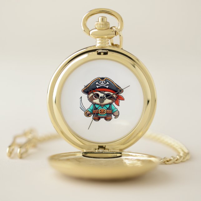 Sloth Halloween Pirate Kids Women Men Sloth Classi Pocket Watch (Inside)