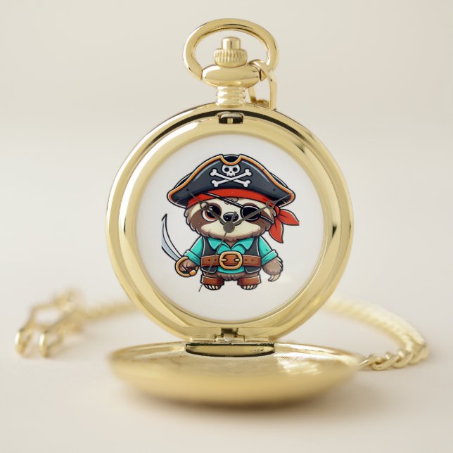Sloth Halloween Pirate Kids Women Men Sloth Classi Pocket Watch (Inside)