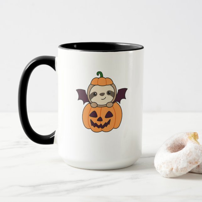 Sloth Halloween Pumpkin Bat Costume Mug (With Donut)