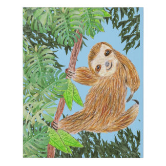 Sloth hanging around faux canvas print
