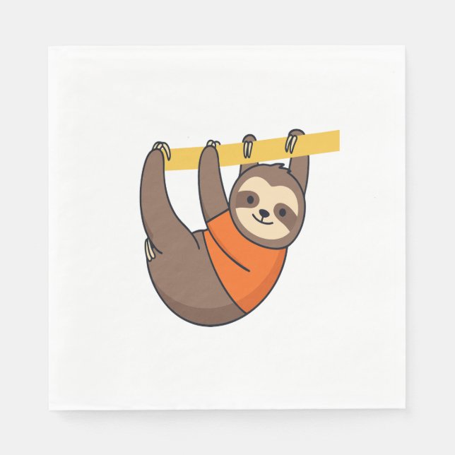 Sloth Hanging on Branch with Orange Napkins (Front)