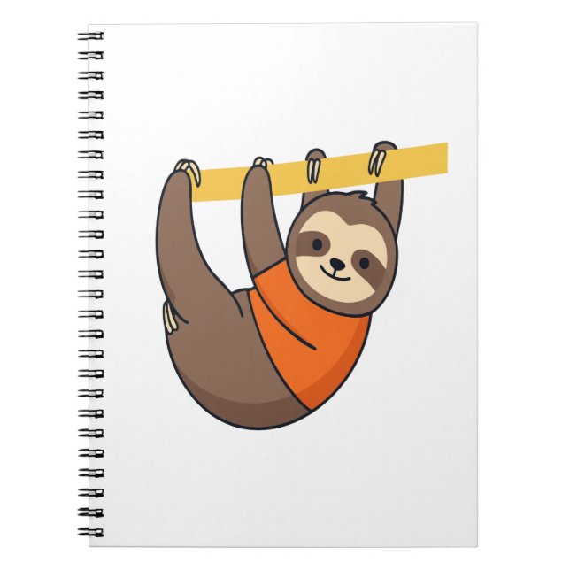 Sloth Hanging on Branch with Orange Notebook (Front)