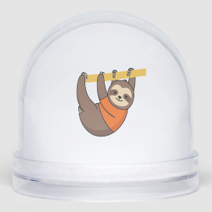 Sloth Hanging on Branch with Orange Snow Globe