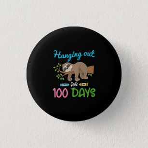 Sloth Hanging Out For 100 Days Of School.Png Button