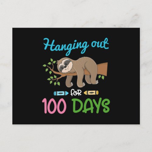 Sloth Hanging Out For 100 Days Of SchoolPng Invitation Postcard